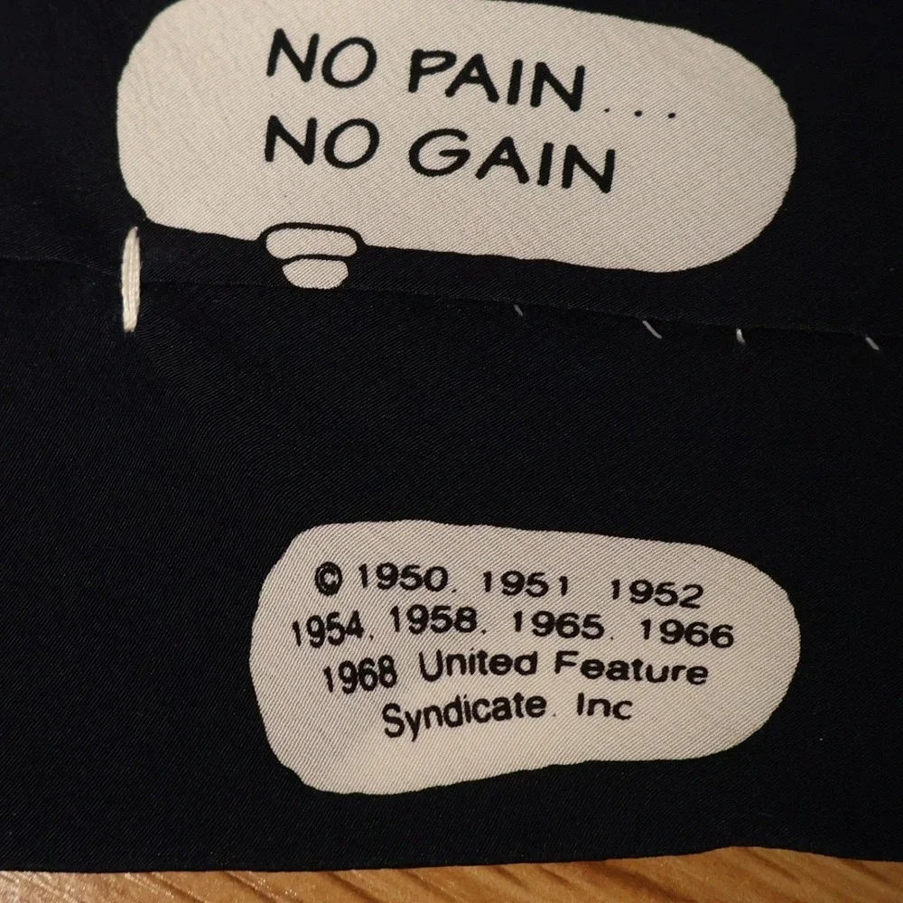 Peanuts Snoopy Gym No Pain No Gain Tie Mens Black Vintage Novelty Silk USA Made